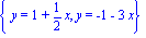 {y = 1+1/2*x, y = -1-3*x}