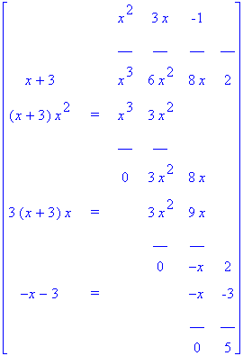 matrix([[` `, ` `, x^2, 3*x, -1, ` `], [` `, ` `, _...