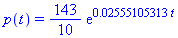 p(t) = 143/10*exp(0.2555105313e-1*t)