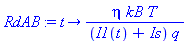 proc (t) options operator, arrow; eta*kB*T/((I1(t)+Is)*q) end proc
