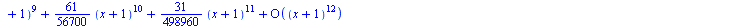 y(x) = series(`+`(2, `-`(`*`(2, `*`(`+`(x, 1)))), `*`(4, `*`(`^`(`+`(x, 1), 2))), `-`(`*`(`/`(2, 3), `*`(`^`(`+`(x, 1), 3)))), `*`(`/`(7, 6), `*`(`^`(`+`(x, 1), 4))), `-`(`*`(`/`(7, 30), `*`(`^`(`+`(x...