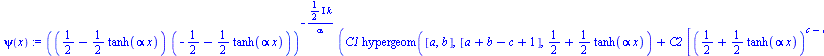 `:=`(psi(x), `*`(`^`(`*`(`+`(`/`(1, 2), `-`(`*`(`/`(1, 2), `*`(tanh(`*`(alpha, `*`(x))))))), `*`(`+`(`-`(`/`(1, 2)), `-`(`*`(`/`(1, 2), `*`(tanh(`*`(alpha, `*`(x))))))))), `+`(`-`(`/`(`*`(`+`(`*`(`/`(...