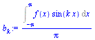 `/`(`*`(Int(`*`(f(x), `*`(sin(`*`(k, `*`(x))))), x = `+`(`-`(Pi)) .. Pi)), `*`(Pi))