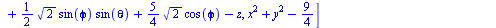 [`+`(`*`(`/`(3, 2), `*`(sin(phi), `*`(cos(theta)))), `-`(`*`(`^`(3, `/`(1, 2)), `*`(sin(phi), `*`(sin(theta))))), `-`(x)), `+`(`*`(`/`(3, 4), `*`(`^`(2, `/`(1, 2)), `*`(`^`(3, `/`(1, 2)), `*`(sin(phi)...