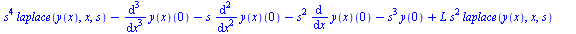 `+`(`*`(`^`(s, 4), `*`(laplace(y(x), x, s))), `-`((diff(y(x), `$`(x, 3)))(0)), `-`(`*`(s, `*`((diff(y(x), `$`(x, 2)))(0)))), `-`(`*`(`^`(s, 2), `*`((diff(y(x), x))(0)))), `-`(`*`(`^`(s, 3), `*`(y(0)))...