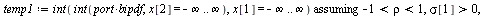 restart; -1; with(plots); -1; `:=`(port, `+`(`*`(A, `*`(x[1])), `*`(B, `*`(x[2])))); 1; `:=`(bipdf, `+`(`/`(`*`(`/`(1, 2), `*`(exp(`+`(`/`(`*`(`/`(1, 2), `*`(`+`(`*`(`^`(sigma[2], 2), `*`(`^`(x[1], 2)...
