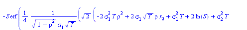 `*`(DF, `*`(int(`+`(`-`(`/`(`*`(`/`(1, 4), `*`(`^`(2, `/`(1, 2)), `*`(exp(`+`(`-`(`*`(`/`(1, 2), `*`(`^`(x[2], 2)))), `-`(`*`(`/`(1, 2), `*`(`^`(sigma[1], 2), `*`(T, `*`(`^`(rho, 2)))))), `-`(`*`(`/`(...