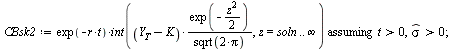 `:=`(Y[T], `*`(Y[0], `*`(exp(`+`(`*`(`+`(r, `-`(`*`(`/`(1, 2), `*`(`^`(`#mover(mi(