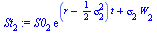 `*`(S0[2], `*`(exp(`+`(`*`(`+`(r, `-`(`*`(`/`(1, 2), `*`(`^`(sigma[2], 2))))), `*`(t)), `*`(sigma[2], `*`(W[2]))))))