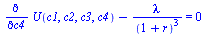 `+`(diff(U(c1, c2, c3, c4), c4), `-`(`/`(`*`(lambda), `*`(`^`(`+`(1, r), 3))))) = 0