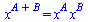 `^`(x, `+`(A, B)) = `*`(`^`(x, A), `*`(`^`(x, B)))
