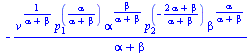 `+`(`-`(`/`(`*`(`^`(v, `/`(1, `*`(`+`(alpha, beta)))), `*`(`^`(p[1], `/`(`*`(alpha), `*`(`+`(alpha, beta)))), `*`(`^`(alpha, `/`(`*`(beta), `*`(`+`(alpha, beta)))), `*`(`^`(p[2], `+`(`-`(`/`(`*`(`+`(`...