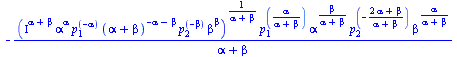 `+`(`-`(`/`(`*`(`^`(`*`(`^`(Iota, `+`(alpha, beta)), `*`(`^`(alpha, alpha), `*`(`^`(p[1], `+`(`-`(alpha))), `*`(`^`(`+`(alpha, beta), `+`(`-`(alpha), `-`(beta))), `*`(`^`(p[2], `+`(`-`(beta))), `*`(`^...