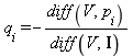 q[i] = `+`(`-`(`/`(`*`(diff(V, p[i])), `*`(diff(V, Iota)))))