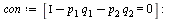 `:=`(con, [`+`(Iota, `-`(`*`(p[1], `*`(q[1]))), `-`(`*`(p[2], `*`(q[2])))) = 0]); -1