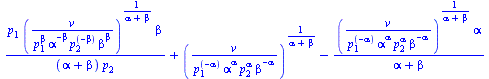 `+`(`/`(`*`(p[1], `*`(`^`(`/`(`*`(v), `*`(`^`(p[1], beta), `*`(`^`(alpha, `+`(`-`(beta))), `*`(`^`(p[2], `+`(`-`(beta))), `*`(`^`(beta, beta)))))), `/`(1, `*`(`+`(alpha, beta)))), `*`(beta))), `*`(`+`...