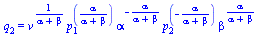 q[2] = `*`(`^`(v, `/`(1, `*`(`+`(alpha, beta)))), `*`(`^`(p[1], `/`(`*`(alpha), `*`(`+`(alpha, beta)))), `*`(`^`(alpha, `+`(`-`(`/`(`*`(alpha), `*`(`+`(alpha, beta)))))), `*`(`^`(p[2], `+`(`-`(`/`(`*`...