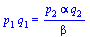 `*`(p[1], `*`(q[1])) = `/`(`*`(p[2], `*`(alpha, `*`(q[2]))), `*`(beta))