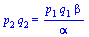 `*`(p[2], `*`(q[2])) = `/`(`*`(p[1], `*`(q[1], `*`(beta))), `*`(alpha))