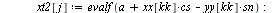 for k from 0 to `+`(z2, `-`(1)) do if k = 0 then `:=`(phi, `/`(`*`(Pi), `*`(z2))) else `:=`(phi, `+`(phi, `/`(`*`(2, `*`(Pi)), `*`(z2)))) end if; `:=`(cs, cos(phi)); `:=`(sn, sin(phi)); for kk to `+`(...