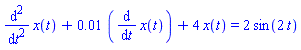 diff(x(t), `$`(t, 2))+0.1e-1*(diff(x(t), t))+4*x(t) = 2*sin(2*t)