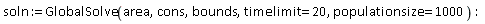 soln := GlobalSolve(area, cons, bounds, timelimit = 20, populationsize = 1000)