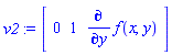 v2 := Vector[row](3, {(1) = 0, (2) = 1, (3) = diff(f(x, y), y)})